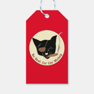 Étiquettes-cadeau "Pas de repos pour les méchants" Chat sur rouge -