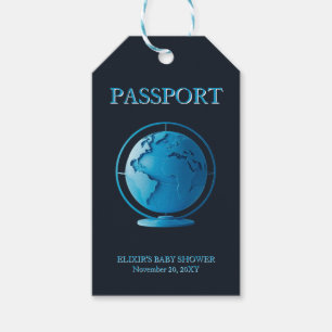Étiquettes-cadeau Passeport Bébé Voyage Globe Bleu Baby Shower