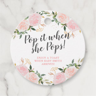 Étiquettes Cadeau Passez-le quand elle pop Baby shower rose