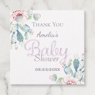 Étiquettes Cadeau Pastel Aquarelle Cactus Baby shower rose