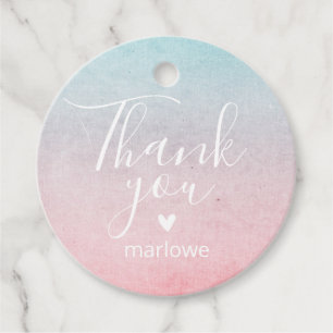 Étiquettes Cadeau Pastel Aquarelle Nom Merci Anniversaire Aqua