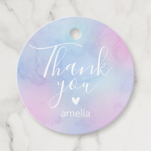 Étiquettes Cadeau Pastel Aquarelle Nom Merci Anniversaire Violet (Devant)