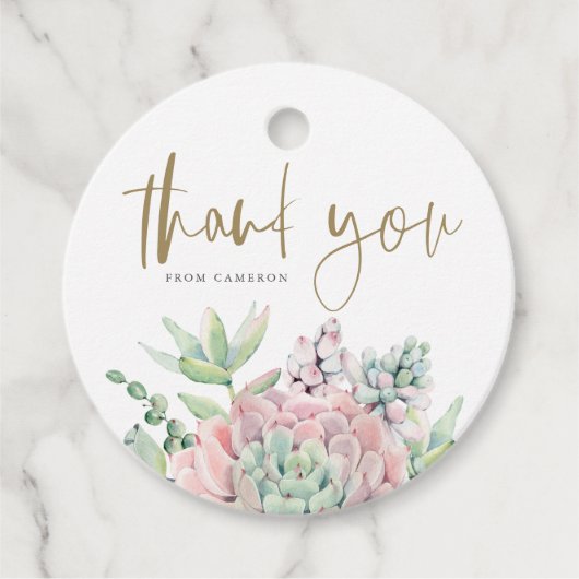 Étiquettes Cadeau Pastel Aquarelle Succulents Merci d'anniversaire (Devant)