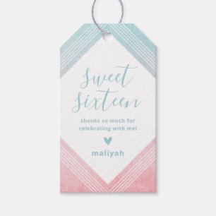 Étiquettes-cadeau Pastel Aquarelle Sweet sixteen Merci Aqua