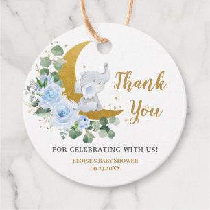 Étiquettes Cadeau Pastel Bleu Flore Vert Eléphant Merci