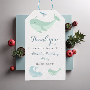 Étiquettes-cadeau Pastel Blue Green Whale Merci fête d'anniversaire