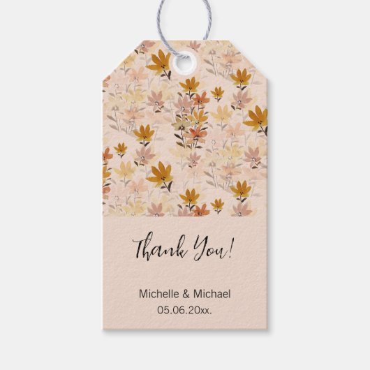 Étiquettes-cadeau Pastel Boho Mustard Jaune Fleurs sauvages (Devant)