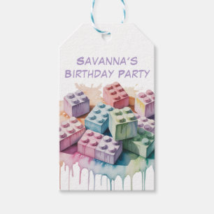 Étiquettes-cadeau Pastel Building Block Splash Girl Birthday Party