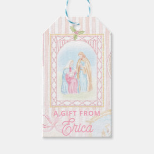 Étiquettes-cadeau Pastel de la Nativité Scènes Rayées
