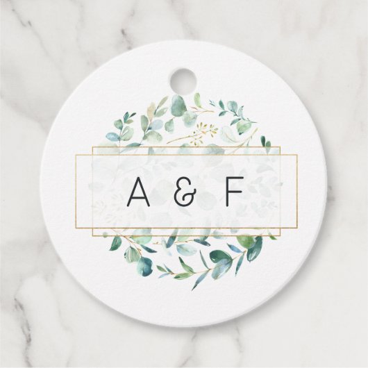 Étiquettes Cadeau Pastel Eucalyptus Mariage géométrique Monogramme (Devant)