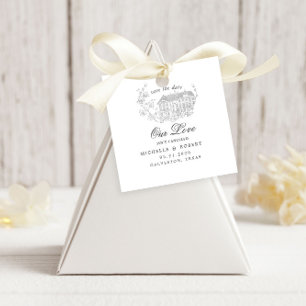 Étiquettes Cadeau Pastel Floral vintage Croché Enregistrer La Date