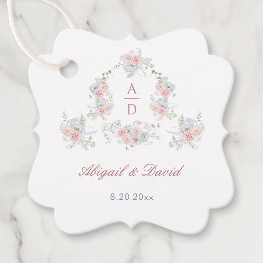 Étiquettes Cadeau Pastel Peonies Cadre Mariage Monogrammes (Devant)