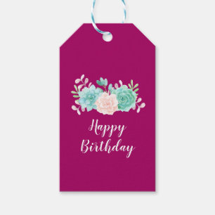 Étiquettes-cadeau Pastel Pink & Green Floral Bouquet Joyeux Annivers