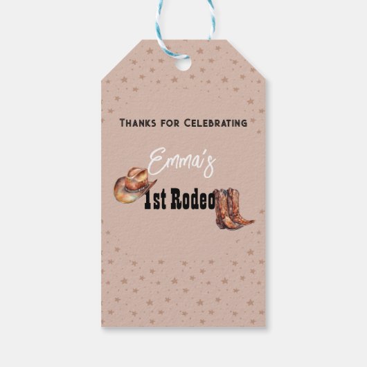 Étiquettes-cadeau Pastel Pink Rodeo Western Cowgirl 1er anniversaire (Dos)