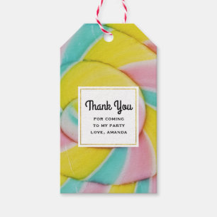 Étiquettes-cadeau Pastel Rainbow Spiral Candy Merci photo