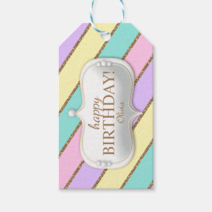 Étiquettes-cadeau Pastel Rainbow Stripes Unicorn Anniversaire