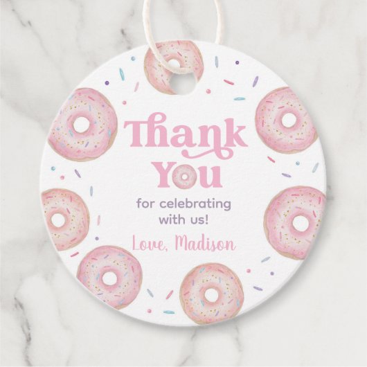Étiquettes Cadeau Pastel Rose Donut Anniversaire Merci (Devant)
