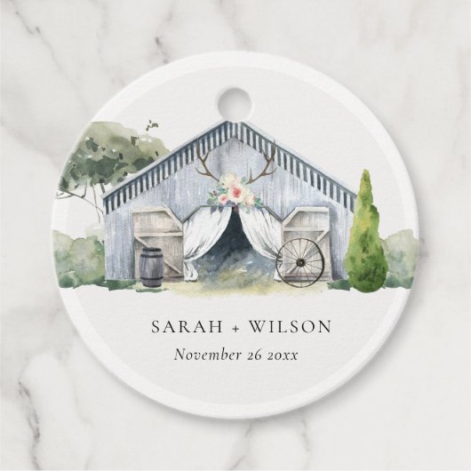 Étiquettes Cadeau Pastel Rustic Dusky Barnyard Farm Mariage à thème (Devant)