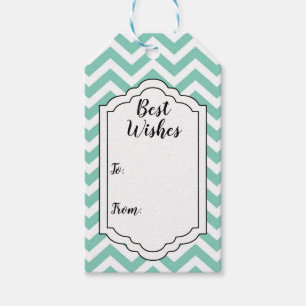 Étiquettes-cadeau Pastel Turquoise & Blanc Chevron Mariage Anniversa