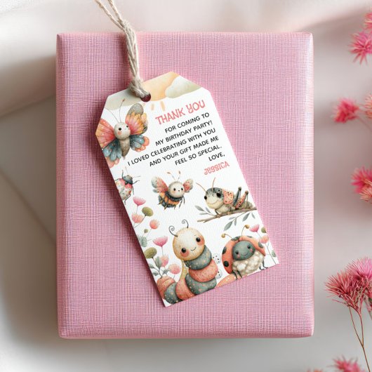 Étiquettes-cadeau Pastel Whimsical Bugs Enfants Anniversaire Merci