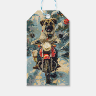 Étiquettes-cadeau Pasteur anatolien Chien à cheval Moto Noël