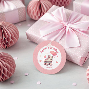 Étiquettes Cadeau Patinage à rouleaux et Coeurs roses Fête d'anniver