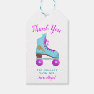 Étiquettes-cadeau Patinage à rouleaux rose et bleu vintage Anniversa