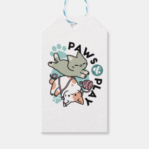 Étiquettes-cadeau Pattounes et Jeux – Illustration de Chat Adorable