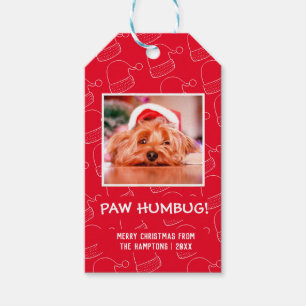 Étiquettes-cadeau Paw Humbug Pet Photo Rouge Noël