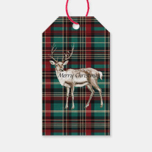 Étiquettes-cadeau Pays Red Green Plaid Christmas Deer