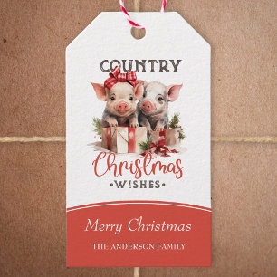 Étiquettes-cadeau Pays rustique Joyeux Noël Voeux Jote Cochon