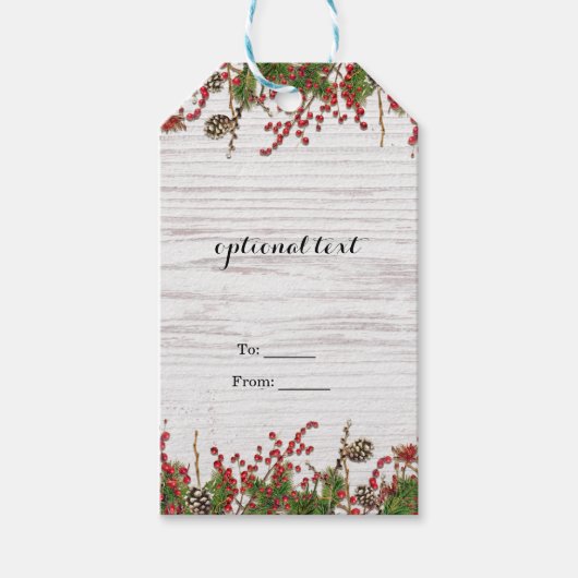 Étiquettes-cadeau Pays Vacances d'hiver Berries & Pine Cone Élégant (Devant)