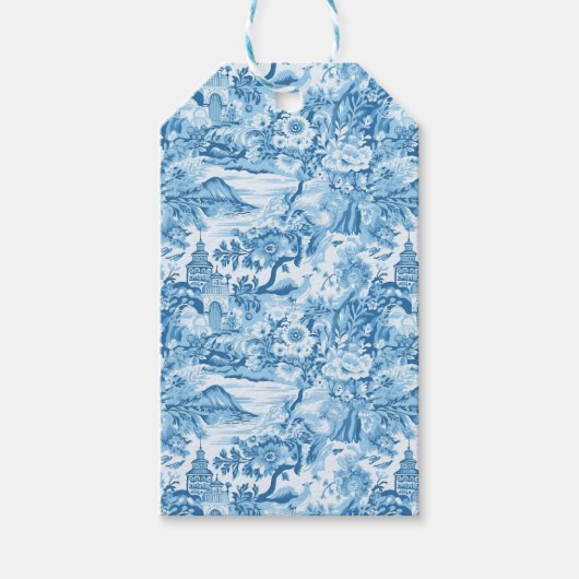 Étiquettes-cadeau Paysage classique en toile bleue (Devant)