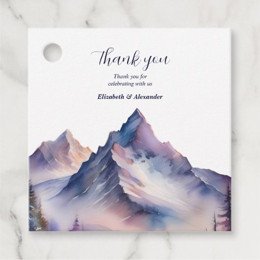 Étiquettes Cadeau paysage de mariage de montagnes enneigées (Devant)