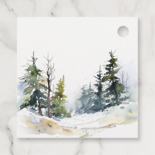 Étiquettes Cadeau Paysage des neiges d'hiver Mariage d'aquarelle (Dos)