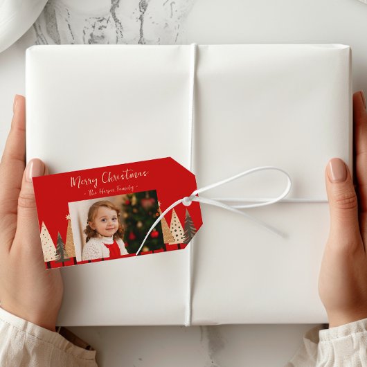 Étiquettes-cadeau Paysage neutre de la forêt d'hiver Noël