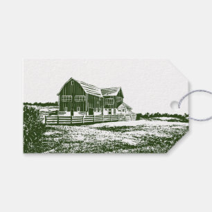 Étiquettes-cadeau Paysage rural maison de ferme de style coupe