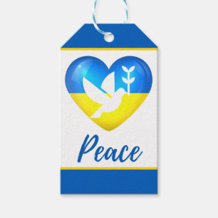 Étiquettes-cadeau Peace Dove Ukraine - Coeur du drapeau