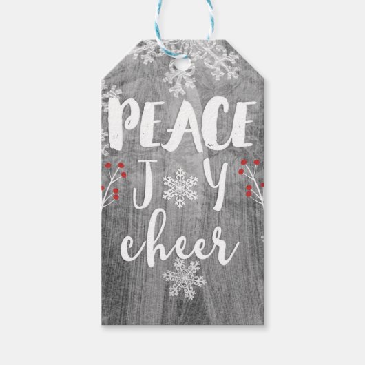 Étiquettes-cadeau Peace Joy Cheer Silver Snowflake Holiday Favoriser (Devant)