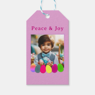 Étiquettes-cadeau Peace Joy Photo personnalisée Oeufs de Pâques colo