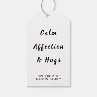 Étiquettes-cadeau Peace Love and Hugs Minimal White Christmas Design