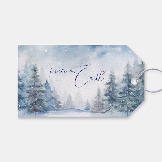Étiquettes-cadeau Peace on Earth Soft Blue Forest Christmas (Devant (Horizontal))