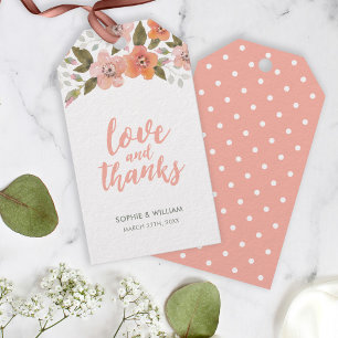 Étiquettes-cadeau Peach Delicate Floral Love and Thanks