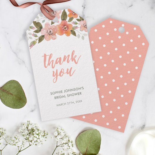 Étiquettes-cadeau Peach Delicate Merci floral pour n'importe quel év