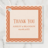 Étiquettes Cadeau Peach Lace Square Wedding Thank You (Devant)