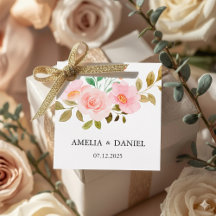 Peach Rose Floral Wedding Favor Tag