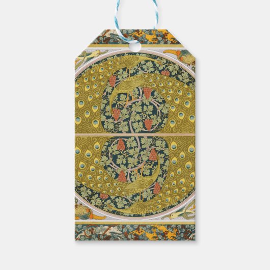 Étiquettes-cadeau Peacock Art Nouveau Style rond design complexe (Devant)