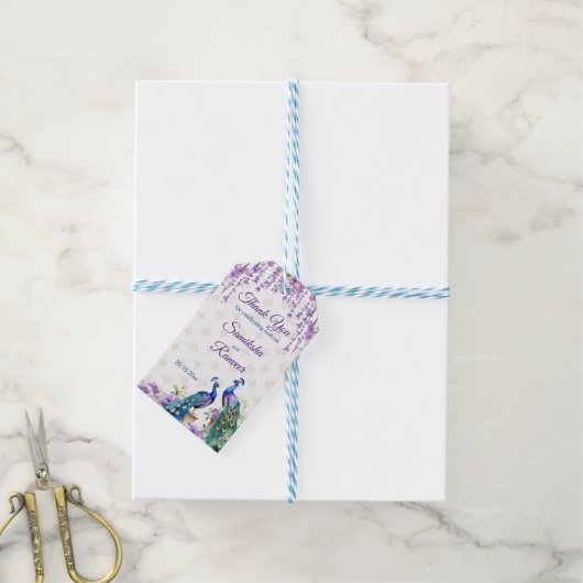Étiquettes-cadeau Peacock fleurs violettes Mehndi mariage indien fav (Avec de laficelle)