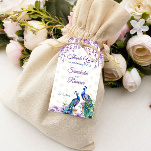 Étiquettes-cadeau Peacock fleurs violettes Mehndi mariage indien fav