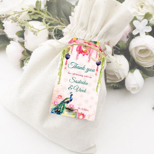 Étiquettes-cadeau Peacock lotus mariage indien merci pour